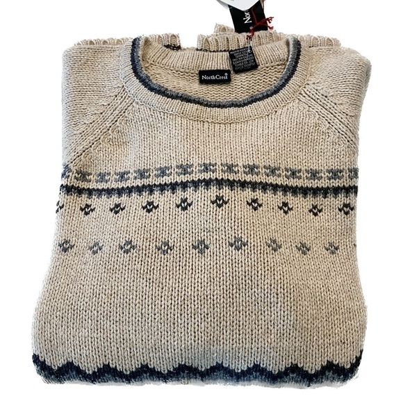 North Crest Men’s Cotton Fair Isle Sweater Blue and Cream Size   XL - Picture 3 of 7